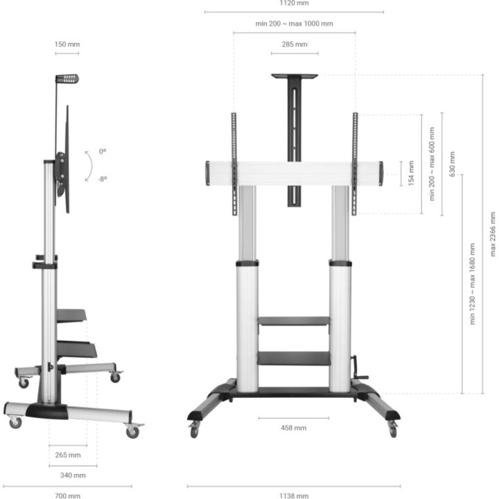 Aisens FT100TE-125 Supporto inclinabile con ruote e manovella per TV 60-100'/ fino a 100 kg