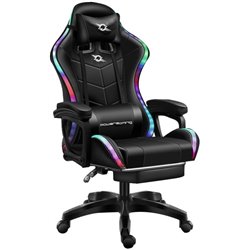 Gaming-Stuhl PowerGaming LED RGB Schwarz mit Fußstütze