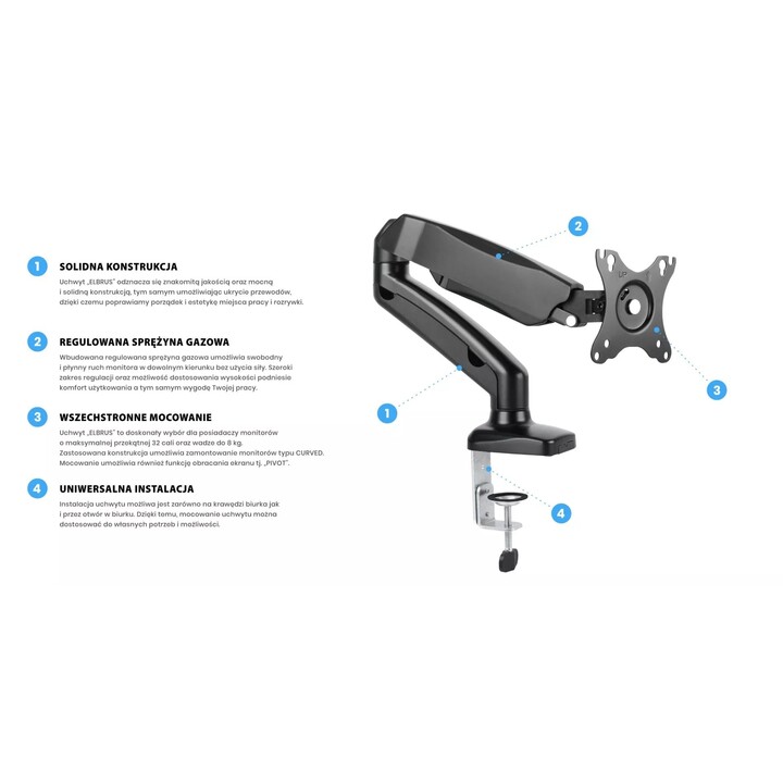Montis Apoyo do monitora „ELBRUS” MT014 81,3 cm (32") Atornillado Negro