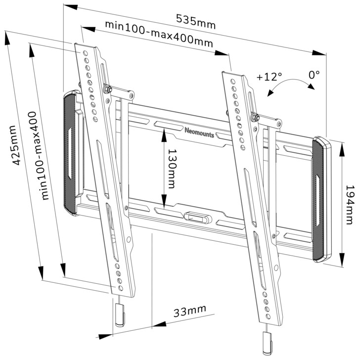NEOMOUNTS LIVELLO-550 WL35-550BL14 MONTRO TV TITLABILE MOLTO TV, 32-75 pollici, max 60 kg, nero