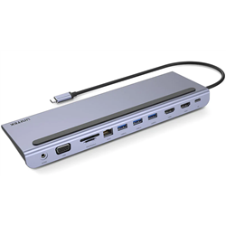 UNITEK HUB USB-C 11IN1, USB-C, RJ45, MST, 100W PD
