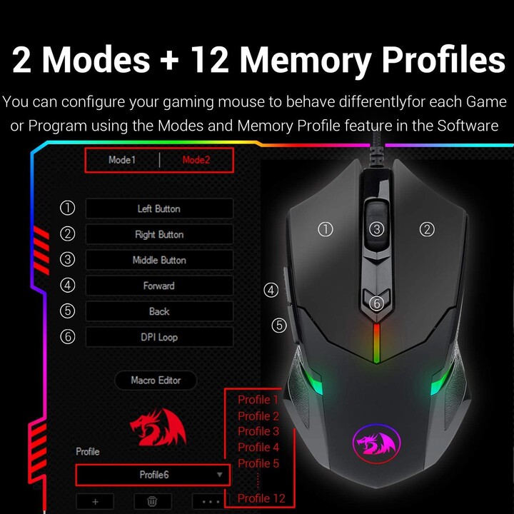 Redragon Centrophorus Gaming 7200 Dpi RGB Black