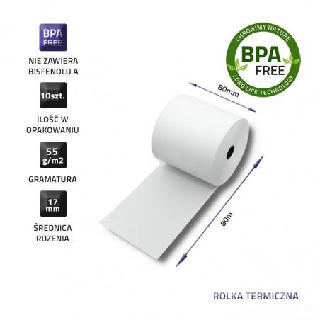 Qoltec 51892 Rollo térmico 80 x 80 | 55g/m2 | 10 piezas | sin BPA
