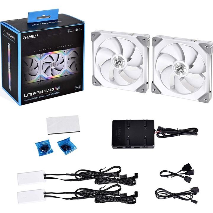 Lian Li Ventilateur UNI SL140 RGB PWM (Dual Pack) Blanc - Ventilateur 14 cm