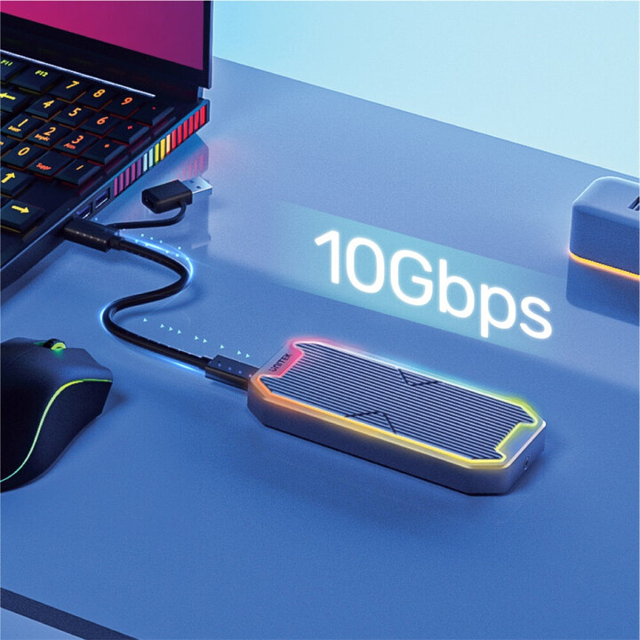 UNITEK OBUDOWA DYSKU USB-C M.2 SSD NVME/SATA, 10GBPS, RGB