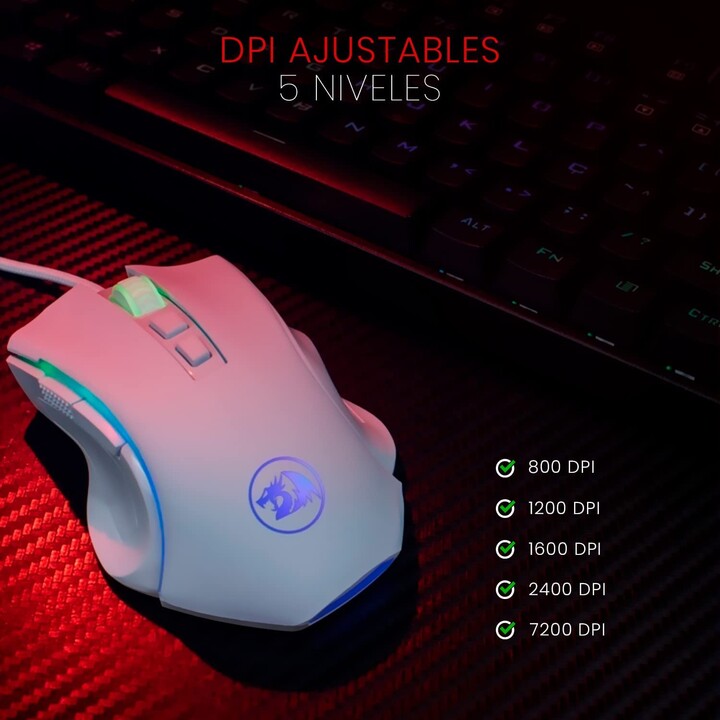 Redragon Griffin Gaming 7200 Dpi RGB Blanco