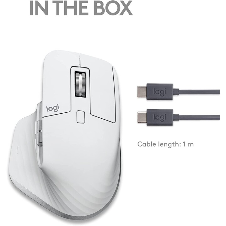 Logitech MX Master 3S Bluetooth Wireless Mouse ergonômico para Mac/Bateria recarregável/Até 8000 DPI/Cinza pálido