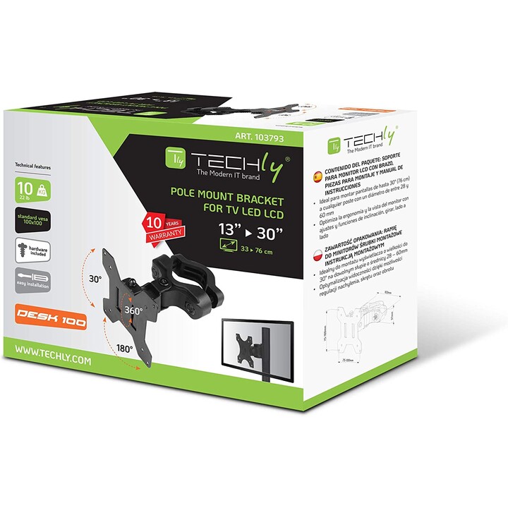Techly ICALCD100BK Monitor Stand Black