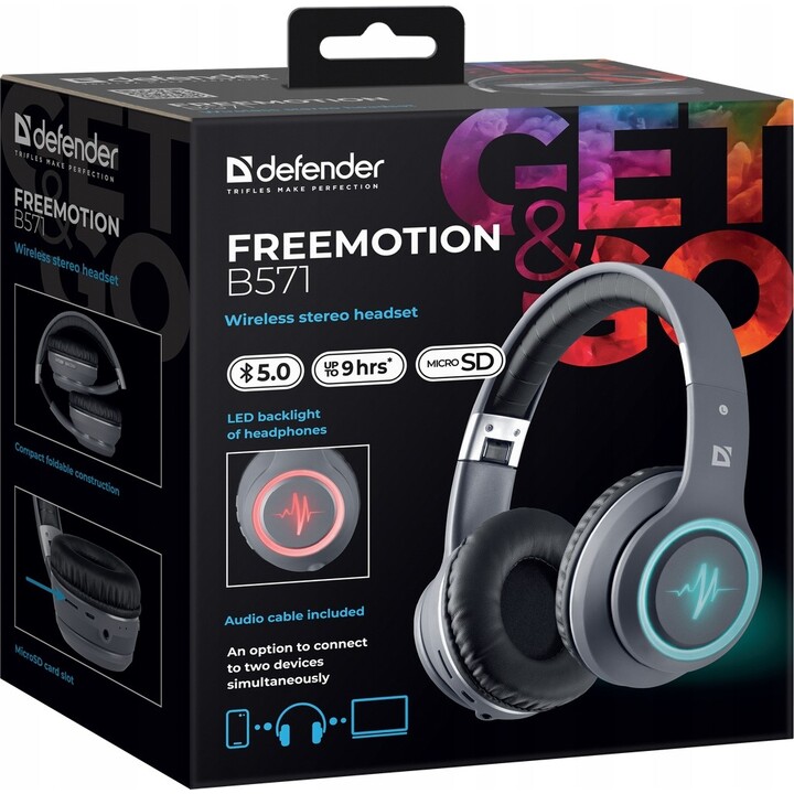 Fone de ouvido intra-auricular DEFENDER FREEMOTION B571 LED Bluetooth com microfone