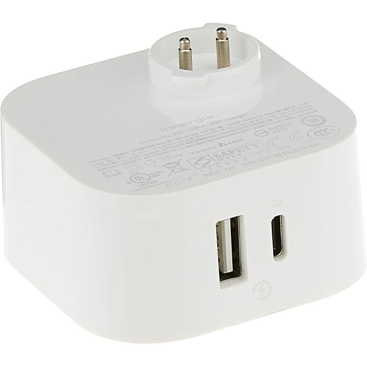 PowerJoy 30C – 30-W-Wandladegerät mit 1 x USB-C- und 1 x USB-A-Anschlüssen bis zu 3 A