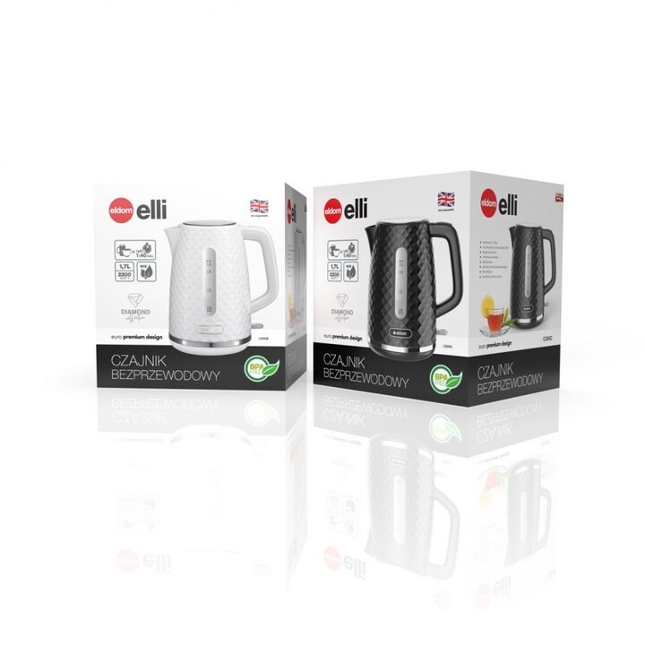 C280B ELDOM Wasserkocher ELLI, Inhalt 1,7 l, Leistung 2200 W, Schwarz , strix, weiß