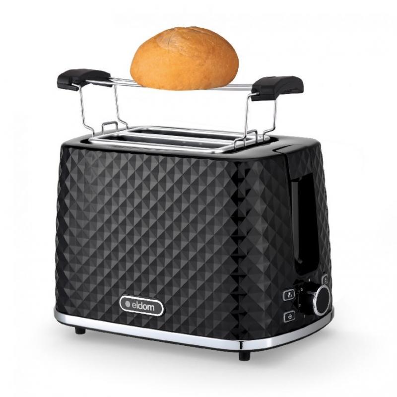 TO280C ELDOM Tostador TOSTI, rejilla para pan, sistema de descongelación, negro
