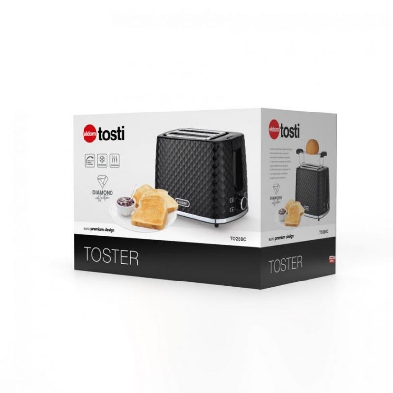 TO280C ELDOM Tostador TOSTI, rejilla para pan, sistema de descongelación, negro