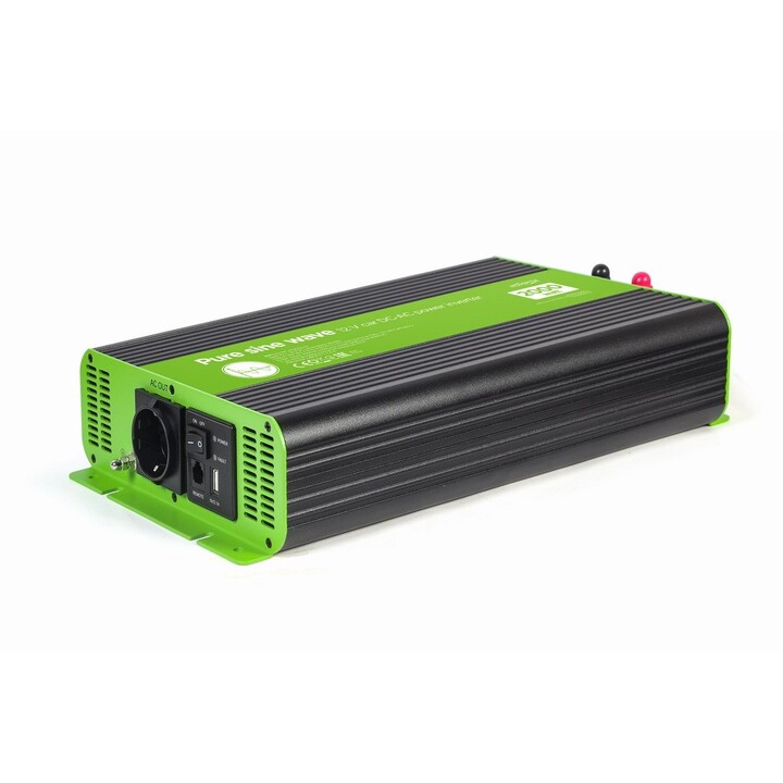 Gembird EG-PWC-PS2000-01 Inversor de corriente CC-CA para automóvil de onda sinusoidal pura de 12 V, 2000 W