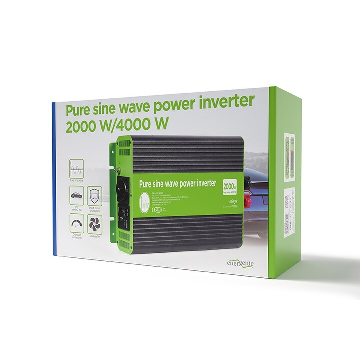 Gembird EG-PWC-PS2000-01 Inversor de corriente CC-CA para automóvil de onda sinusoidal pura de 12 V, 2000 W