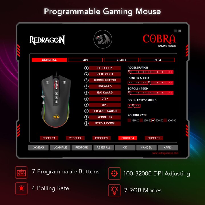 Redragon Cobra FPS Gaming 24000 Dpi RGB Black