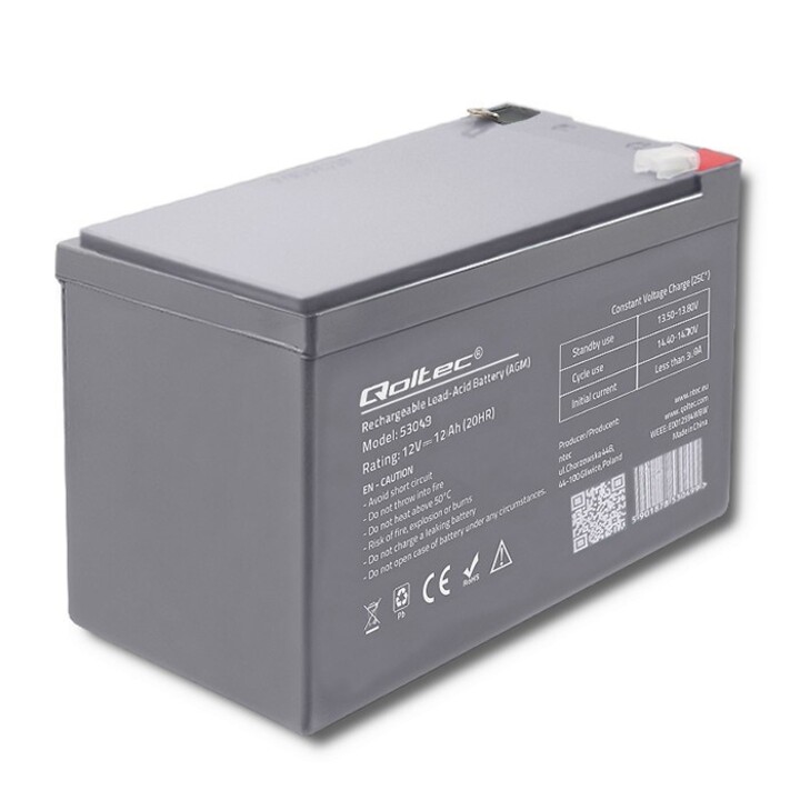 Qoltec 53049 AGM Batterie | 12V | 12Ah