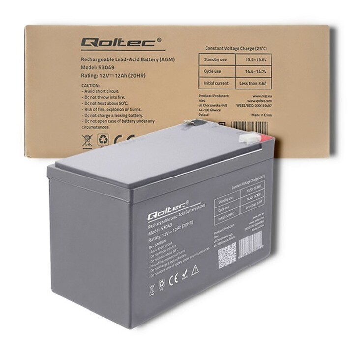 Qoltec 53049 Batteria AGM | 12V | 12 Ah