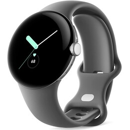 Google Pixel Watch LTE 41 mm Silber (Silber) und graues Sportarmband (Charcoal)