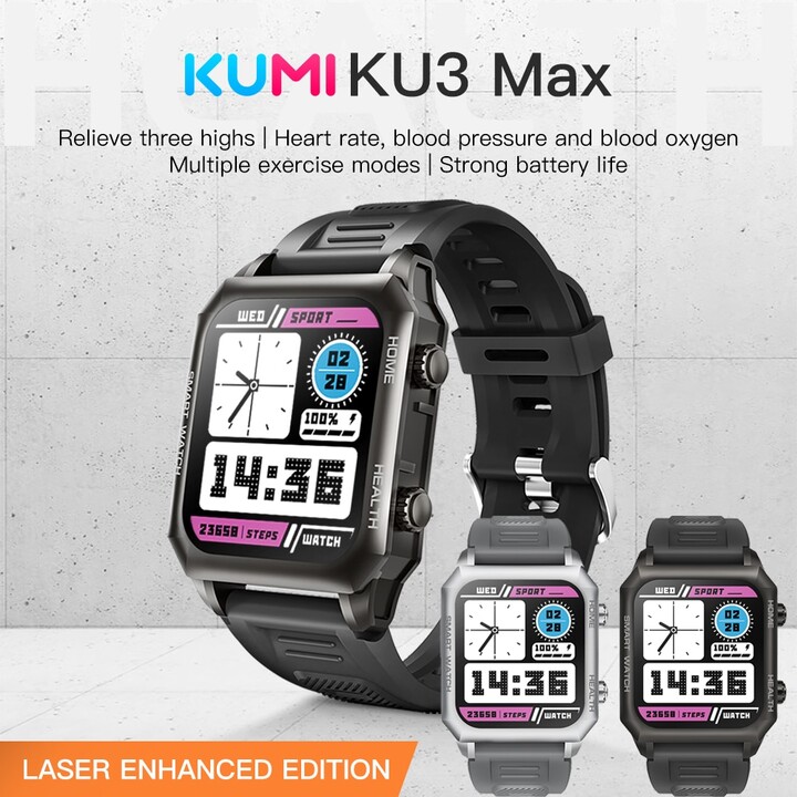 Kumi KU3 Max Noir - Montre Connectée