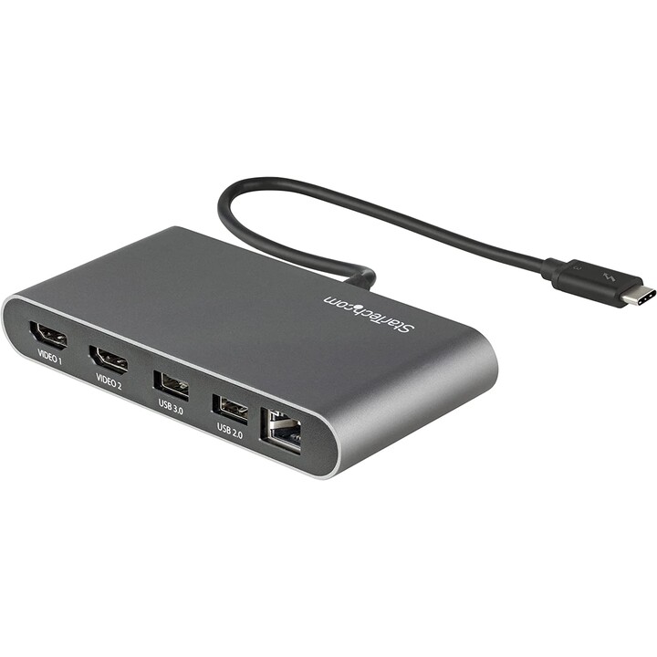 StarTech.com Dual-Monitor Thunderbolt Mini-Dock, 4K 60Hz HDMI, treiberloser Hub für Windows und Mac, Gigabit-Ethernet, 1x USB 5G