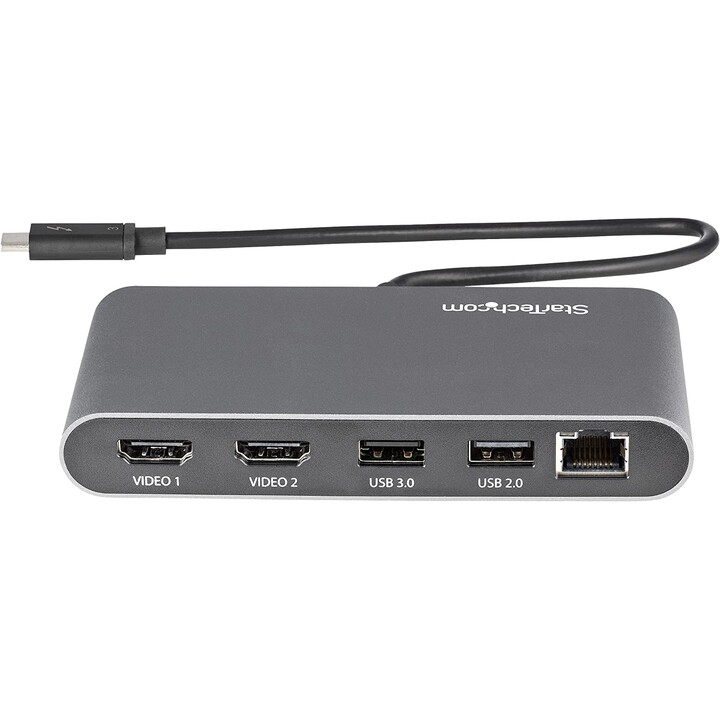 StarTech.com Dual-Monitor Thunderbolt Mini-Dock, 4K 60Hz HDMI, treiberloser Hub für Windows und Mac, Gigabit-Ethernet, 1x USB 5G