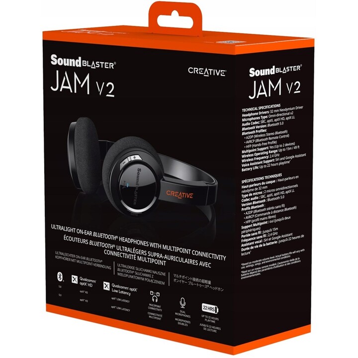 Fones de ouvido sem fio Bluetooth SOUND BLASTER CREATIVE JAM V2, preto