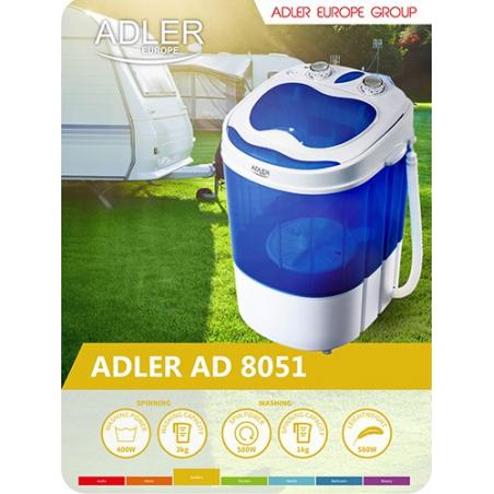 Adler AD 8051 lavadora Carga superior 3 kg Azul, Blanco