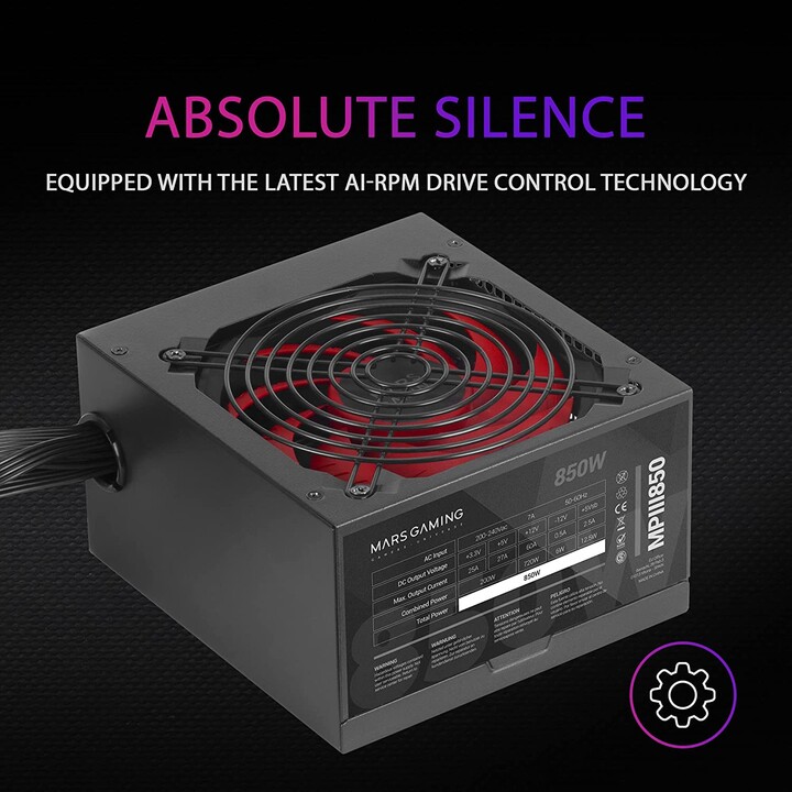 ALIMENTATORE 850W MARS GAMING PFC-ATTIVO ATX 12CM