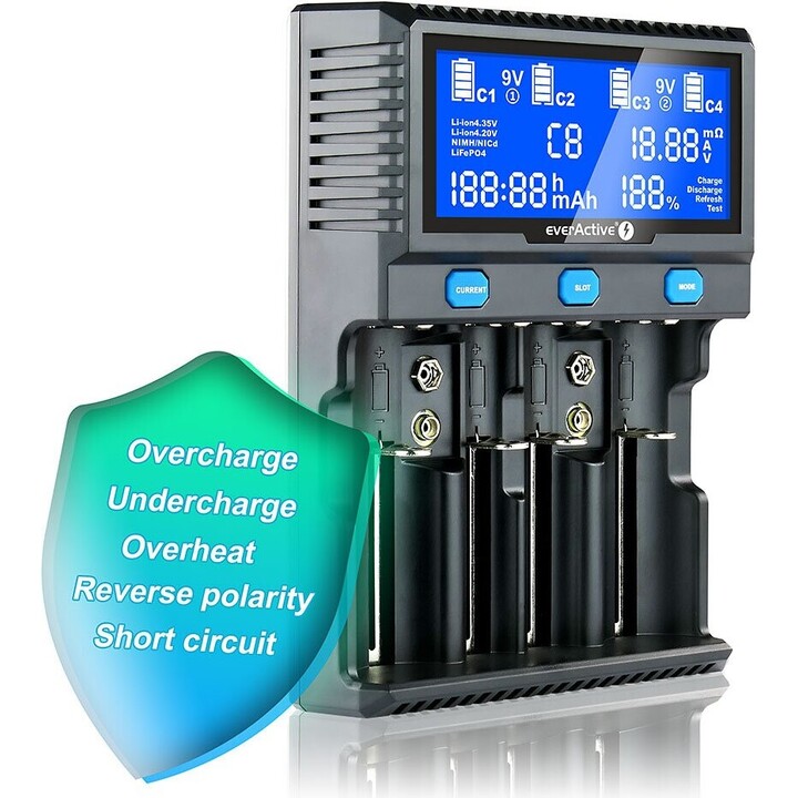 Chargeur de batterie pour les batteries rechargeables Li-ion et Ni-MH everActive UC-4200