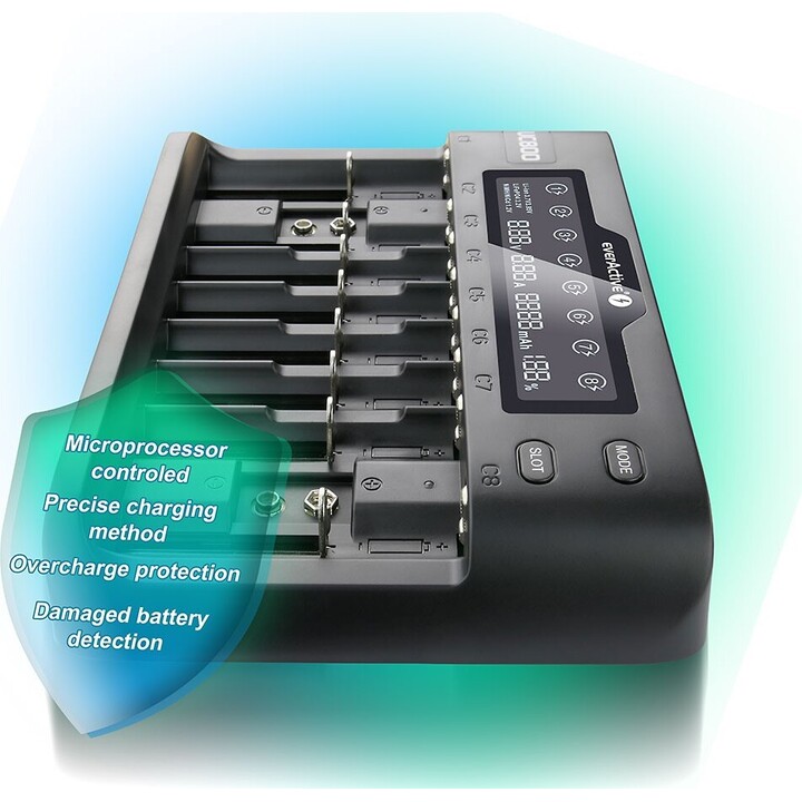 Cargador de baterías para baterías recargables de Li-ion y Ni-MH everActive UC-800