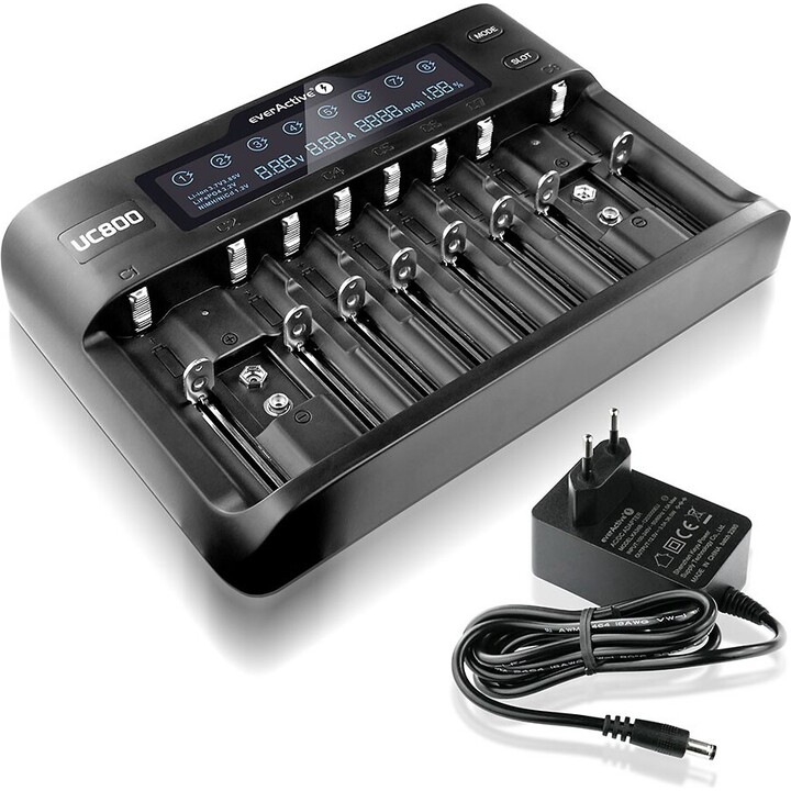 Cargador de baterías para baterías recargables de Li-ion y Ni-MH everActive UC-800