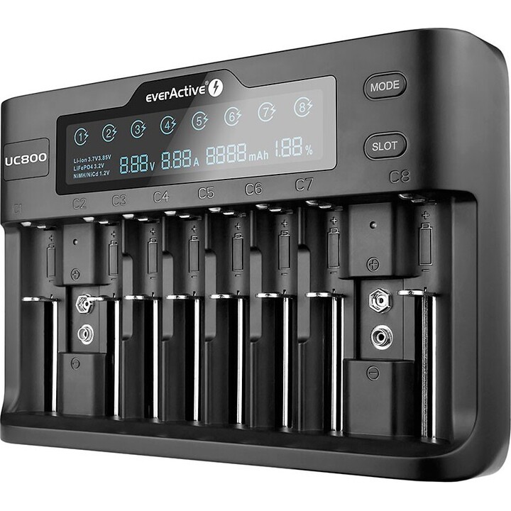 Cargador de baterías para baterías recargables de Li-ion y Ni-MH everActive UC-800