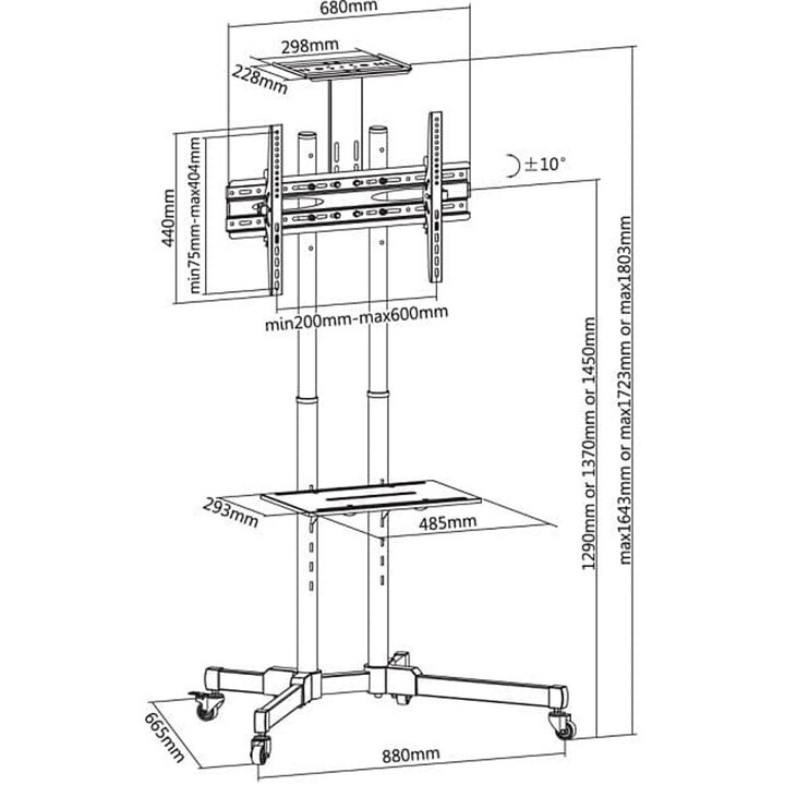 Techly ICA-TR16T soporte para pantalla de señalización 177,8 cm (70") Negro