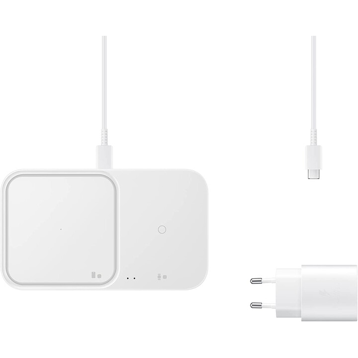 Samsung Wireless Charger Duo con Adattatore di Ricarica Rapida EP-P5400T - Stazione di Ricarica Induttiva (Bianco)