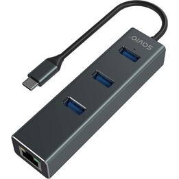 Savio AK-57 USB-C - HUB 3 x USB-A com adaptador RJ-45 Gigabit Ethernet, 5000 Mbit/s, cinza