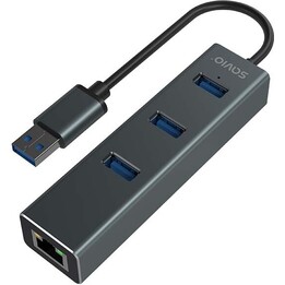 Savio AK-57 USB-A - HUB 3 x USB-A com adaptador RJ-45 Gigabit Ethernet, 5000 Mbit/s, cinza