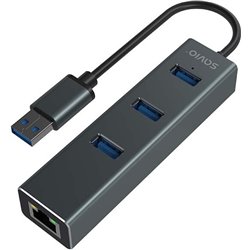 Savio AK-57 USB-A - HUB 3 x USB-A con adattatore Gigabit Ethernet RJ-45, 5000 Mbit/s, grigio