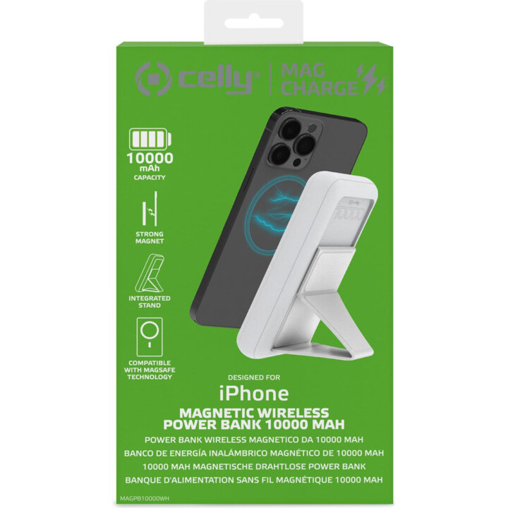 Celly MAGPB10000WH batteria portatile 10000 mAh Carica wireless Bianco