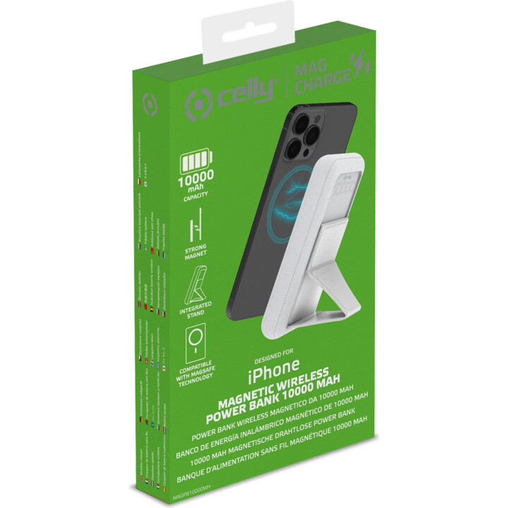 Celly MAGPB10000WH batteria portatile 10000 mAh Carica wireless Bianco