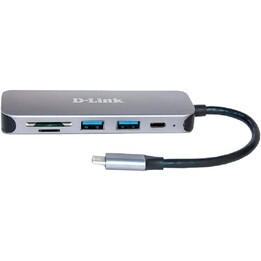 D-LINK DUB-2325 hub USB-C 5 em 1 com leitor de cartões cinza