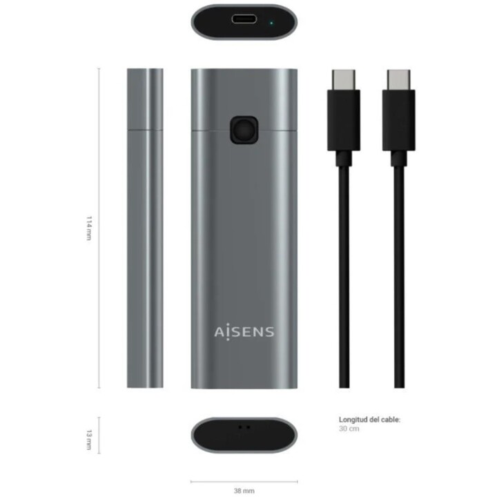 Caja Externa para Disco SSD M.2 NVMe Aisens ASM2-021GR/ USB 3.1 Gen2/ Sin Tornillos