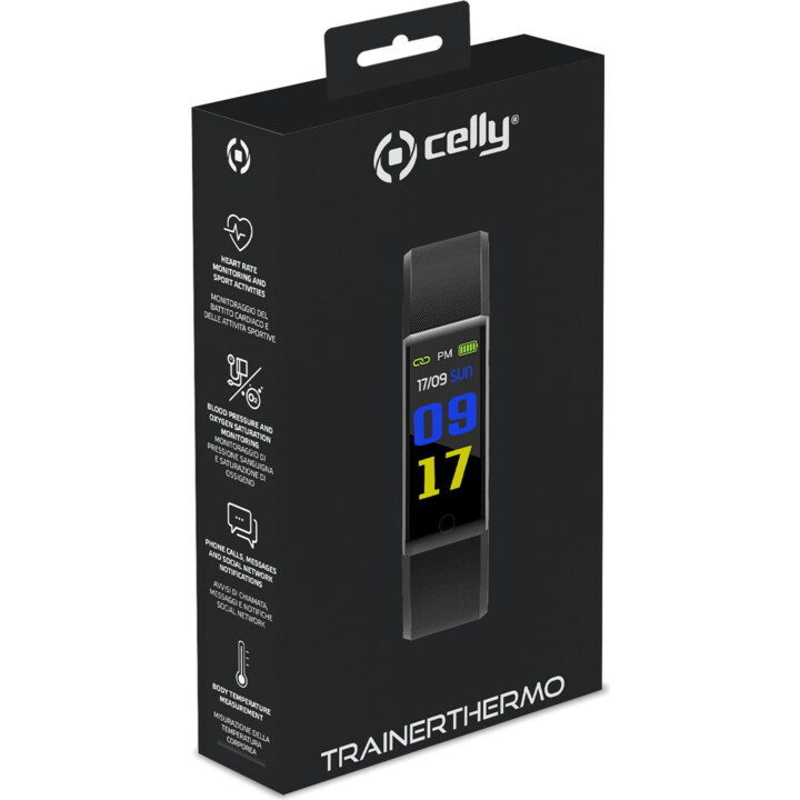 Celly TRAINERTHERMOBK smartwatch e orologio sportivo 2,44 cm (0.96") LCD Digitale Nero