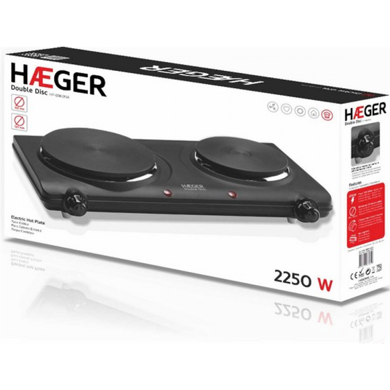 Placa Eléctrica de Cocción Haeger HP-02B.013A 2 Fogones 2250 W Negro
