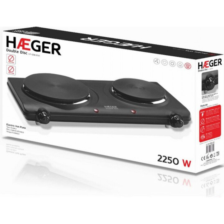 HAEGER HP-02B.013A Piastra di cottura elettrica 2 bruciatori 2250 W Nero