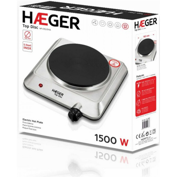HAEGER HP-01S.014A 1500W Piastra di cottura elettrica in acciaio inossidabile 1 Burner Black Silver