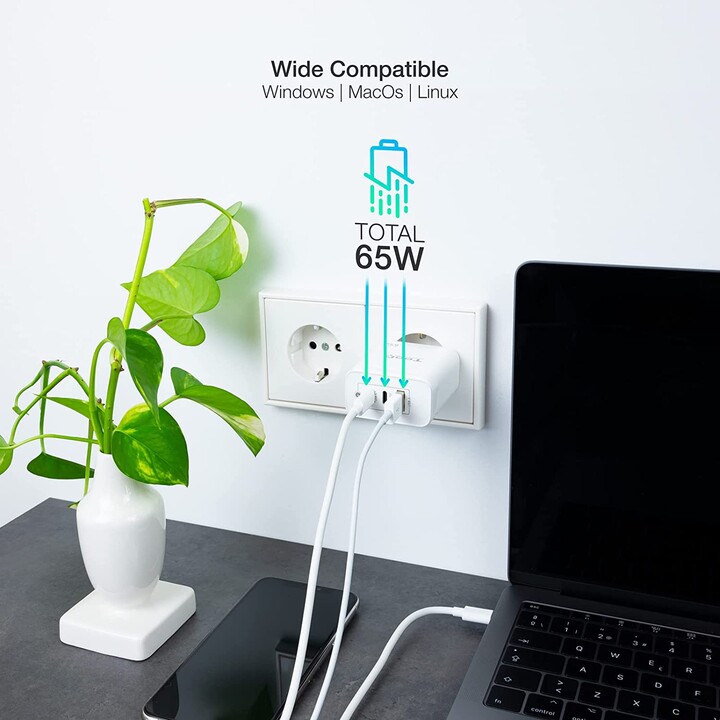 TooQ Wall Charger TQWC-GANQC2PD65WT/ 2xUSB Type-C/ 1xUSB/ 65W