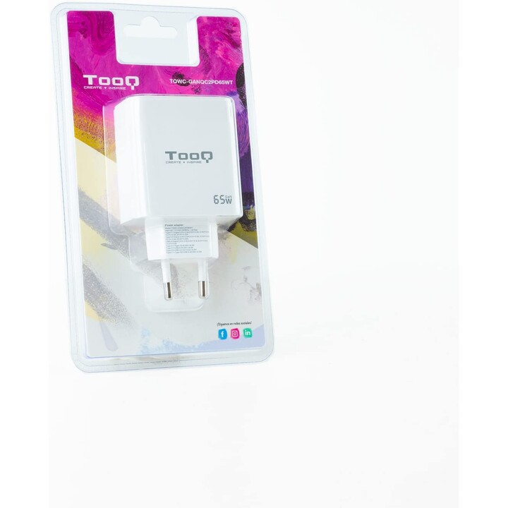 TooQ Wall Charger TQWC-GANQC2PD65WT/ 2xUSB Type-C/ 1xUSB/ 65W