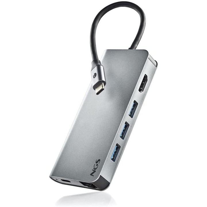 Docking USB 3.0 Type-C NGS WonderDock8/ 3 portas USB/ 1 USB Type-C/ 1 HDMI/ 1 RJ45/ 1 leitor de cartão SD