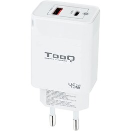 Carregador de parede TooQ TQWC-GANQCPD45WT/ 1xUSB Tipo-C/ 1xUSB/ 45W